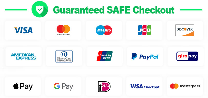 We accept Google Pay, Apple Pay, PayPal, all Major Credit Cards, Debit Cards, Ali Pay and giropay.